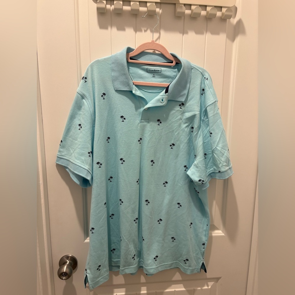 Club Room Aqua Polo Shirt with Palm Tree Design